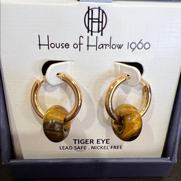 House of Harlow 1960 | Gold Hoop Tiger Eye Earrings - Picture 8 of 8